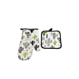 Oven Mitt Oven Glove and Pot Holder Heat Resistant Oven Mitts Kitchen Gloves Funny Design (Cactus Pink)