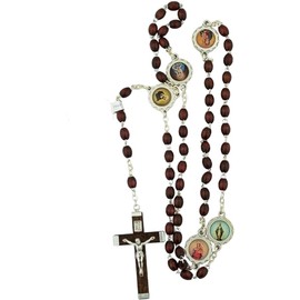 Padre Pio Rosary with Wood Beads in Plastic Case 18.5" long | Includes Plastic Case | Catholic Meditation Prayer | Great Catholic Gift for First Holy Communion and Confirmation