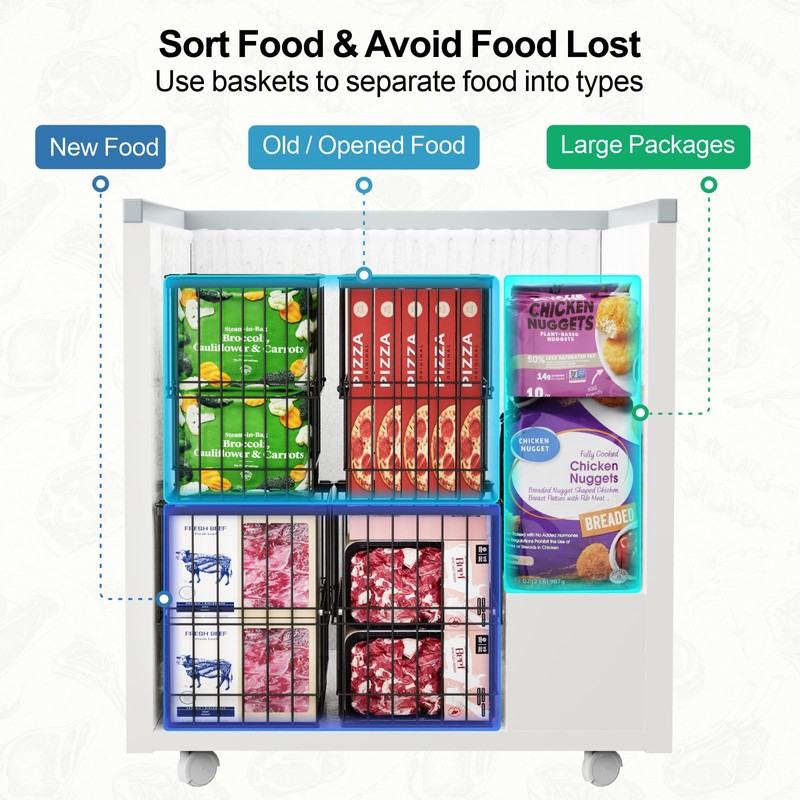 iSPECLE Deep Freezer Organizer Bins - 4 Pack Large Adjustable