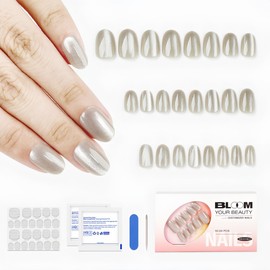 THCEVRLA Nail Tips - Handmade Nail Tips, Short Cut, Cat Eye Magnet, Stylish Nail Gelling Nail Tip, Tool Kit Included, 24 Pieces (02 Champagne Colors)