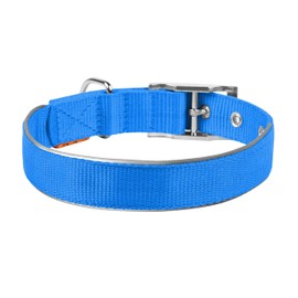 COLLAR Perro reflectante de nailon ajustable con hebilla de metal, cachorro, perros pequeños, medianos y grandes, color rojo, azul y negro Safety Plus (M 15 a 18 pulgadas, azul)