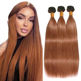 Light Brown Straight Bundles Human Hair T1B/30 Ombre Bundles Double Weft Brazilian Human Hair Sew-In Weave Extensions 26 28 30Inch（Black Ombre Light Brown）