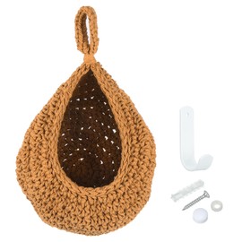 PATIKIL Hanging Fruit Baskets for Kitchen, Large Size Teardrop Home Decor Storage Hand-Woven Hanging Basket for Garlic Potato Vegetable, Caramel Color