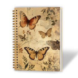 XUNLURY Vintage Botanical Butterfly Notebook, Nostalgic Butterfly Plant Journal, Retro Cottagecore Moth Journal, Nature Aesthetic Hardcover Spiral Notebook, 5.5x8.3 Inch