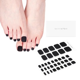 DANNI & TONI Semi Cured Gel Toenail Strips Matte Black (Black Velvet) Solid Color Glazed Gel Pedi Wraps 37 Stickers