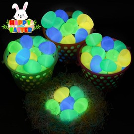 48 Pcs Glow in the Dark Easter Eggs, Plastic Easter Eggs for Party Favors Basket Stuffers Easter Decorations Supplies - Number of: 72
