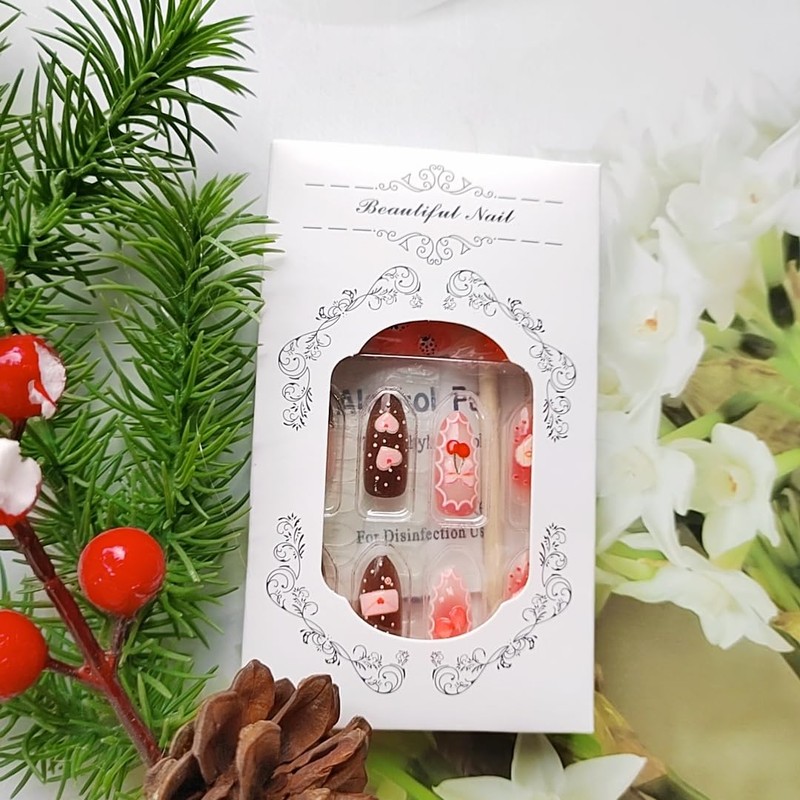 30Pcs Blush Gradient Press on Nails Medium Almond Summer Strawberry