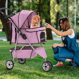 Dog Stroller,Travel Folding Pet Stroller for Small Medium Dog Cat Jogger Stroller with Storage Basket Removable Cup Holders (Pink, 3 Wheels)
