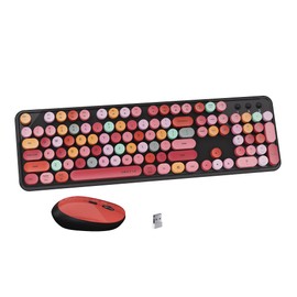 FCPLU x UBOTIE Colorful Wireless Keyboard and Mouse Combo, Full-Sized Office Keyboard with Typewriter Flexible Keys, 2.4GHz Dropout-Free Connection, Optical Mouse for PC Laptop(Black Colorful)