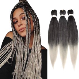 TESS 50 cm Pre Stretched Braiding Hair, Black/Grey, Jumbo Braid Synthetic Hair for Braiding, 1 Piece Braids Extensions, 80 g/Piece Hair Extension (Black/Grey, 1 Piece)