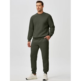 JMIERR Men's 2 Piece Casual Outfits Crewneck Sweatshirt Tracksuit & Drawstring Joggers Sweatpants Sweatsuit Set Winter Lounging Fit for Men, Small, Moss Green