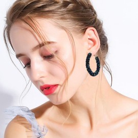 YUNXI Sequin Glitter Hoop Earrings Bohemian Sparkle Resin Rhinestone Wrapped Hoop Dangle Earrings for Women (Blue)