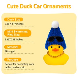 wonuu - Adornos de goma de pato para coche, decoración de tablero de pato, con sombrero de punto de moda, accesorios de decoración de salpicadero de coche. Azul oscuro