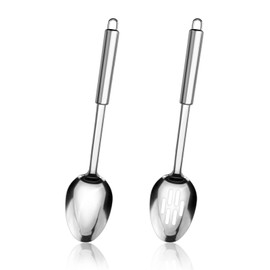 Yitexin 2 Pieces Stainless Steel Cooking and Slotted Spoon, Reusable Large Sliver Serving Spoons, Heat Resistant Kitchen Utensil with Handle for Home Restaurant Stirring (2, Sliver)