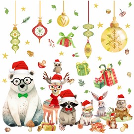 Christmas Animal Wall Stickers Xmas Woodland Animal Wall Decals Merry Christmas Gift Bell Ornaments Wall Stickers Large Christmas Funny Animal Wall Decals Christmas Party Decorations
