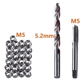 SeonFook Screw Hole Repair Kit M5 Recoil Kit Helisert Recoil Stainless Steel Twist Drill 5.2mm HSS Repair Wrench Surface Electrophoresis Screw Hole Repair Tool (Set of 30)