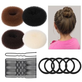 Teenitor Small Donut Hair Bun Maker Set - 4 Colors Small Size Hair Bun Maker, Hair Donuts for Buns Kids, 5 Elastic Bands, 20 Hair Pins, Donut Bun Makers for Kids, Bun Forms for Hair