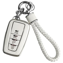 JOYEAR for Toyota Keychain with Key Fob Cover Compatible with 2025 Camry,2021-2024 Venza,Grand Highlander,Hilux,Fortuner, Land Cruiser,2022-2024 Tundra,Corolla Cross,Prius 4 Buttons (Silver-White)