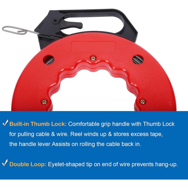 Fish Tape Wire Puller, 50 ft (30m) Steel Cable Pulling