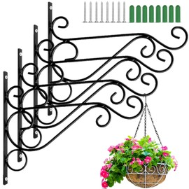 LATERN 4Pcs Hanging Basket Brackets, 25CM x 20CM Metal Wall Mount Planter Hanger Outdoor Hanging Basket Hook with Screw for Bird Feeder, Lantern, Wind Chime, Planter, Flower Pot