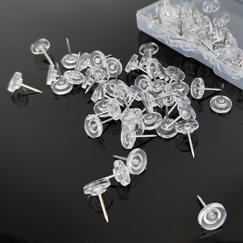 50 Pcs Clear Push Pins, Flat Thumb Tacks, Pushpins for