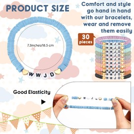 Landical 30 Pcs WWJD Bracelets Easter Gift Jesus Friendship Bracelets Bulk Clay Bead Religious Christian Wristbands for Kids(Morandi)
