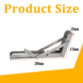 CEEYSEE Pack of 2 Folding Console 200 mm Heavy Duty Stainless Steel Folding Console Folding Angle 90 Degree Space Saving Folding Shelf for Study, Garage, Office, Table, Home, Kitchen (Silver 200 mm)