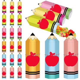 CIEOVO 24Pcs Color Pencil Treat Boxes with Tags and Rope Back to School Pencil Candy Boxes Gift Bags Paper Gift Container for Back to School Classroom Birthday Party Decor