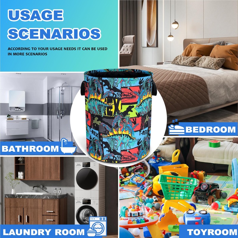 Dinosaur Cartoon Laundry Basket Oxford Cloth Funny Laundry Hamper With