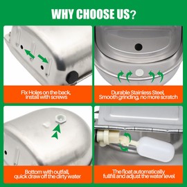 Automatic Dog Water Bowl Dispenser, 304 Stainless Steel Water Trough, Farm Animal Livestock Waterer with Drainage Hole, Float Valves, Quick Connectors Bolts, Raw Tape，Brush