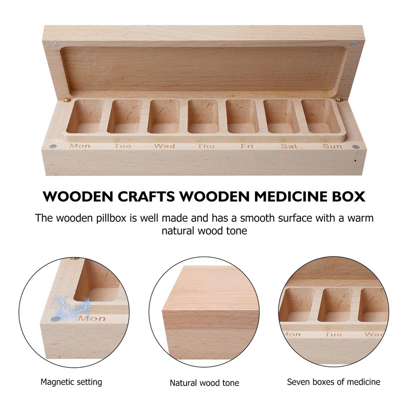 7 Day Pill Box: PRITOK Beech Wood Pill Box 7