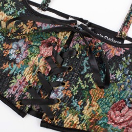 Scarlet Darkness Women Floral Belt Renaissance Boned Lace Up Medieval Corset Belts for Dresses Black 14
