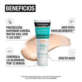 Neutrogena Sun fresh Protector Solar Facial Tono Claro Dermcare Niacinamida FPS50+, 40g