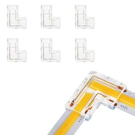WUSJCOF Pack of 6 L Shape Corner Connectors COB LED Strip Connectors, Solderless and Transparent, 2-Pin LED Strip Connector for COB SMD 12 V/24 V (8 mm Width) (Transparent)