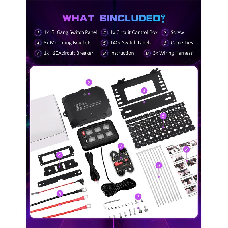 Chelhead 6 Gang Switch Panel 4 Inch RGB Backlit Dimmable