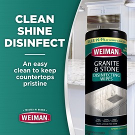 Weiman Granite Cleaner and Polish - 30 Wipes - For Granite Marble Soapstone Quartz Quartzite Slate Limestone Corian Laminate Tile Countertop and More (Pack of 1), Package May Vary