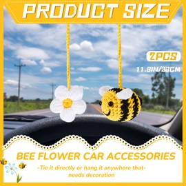 4 Accesorios Bonitos para Espejo Retrovisor Decoración de Coche de Ganchillo de Abeja y Flor Colgante de Espejo de Coche Tejido a Mano para Mujeres Hombres Decoraciones Interiores, 2 Estilos