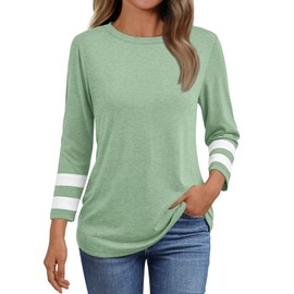 AUTOMET Womens Spring Tops 3/4 Length Long Sleeve Shirts Business Casual Dressy Tunic Tops Trendy Outfits 2025 LightGreen XXL
