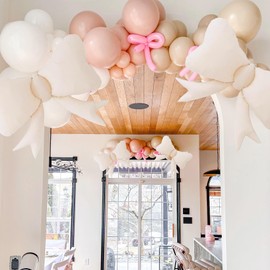 Bow-Balloons Party-Decorations 4PCS 31 Inch Off-White Bow Balloons for Birthday Baby Shower Bridal Shower Bachelorette Coquette Party Decorations Supplies