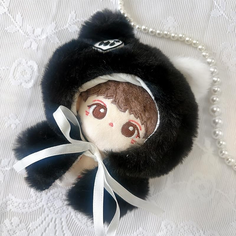 Fluffy Cat Poncho, Black, For 3.9 inches (10 cm), Sewn