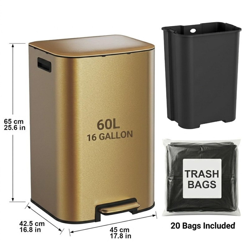 SYNCVIBE Kitchen Trash Can with Lid Soft Close,16 Gallon /