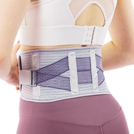 Capprecier Lower Back Support, Unisex, Sports, Breathable, Lower Back Pain Belt, Waist Corset, Compression Fixation, Support Belt, For Exercise, Muscle Training, Running, Gym (Gray Purple, L)