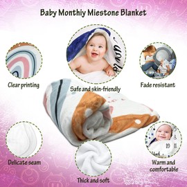 Baby Milestone Blanket for Boys Girls- 60"x40" Baby Monthly Milestone Blanket - Boho Rainbow Height Chart for Baby - Neutral First Year Growth Months Chart (Pink)