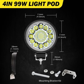 LED Spot Work Lights, 4 Inch Round LED Light Pods 99W LED Driving Off Road Light Bar 12V 24V Tractor LED Lights Fog Pod Lights with 2 Wiring Harness for Truck Golf Cart Snow Blower, 18PCS