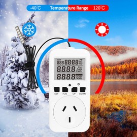 Digital Thermostat Plug Socket Reptile Temperature Controller Outlet Plug 240V 10A Heating Cooling Control for Incubator Brewing Incubator Greenhouse Terrarium Heat Mat