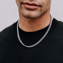 Bestyle Miami Curb Chain Stainless Steel Width 5/7/9/12 mm Cuban Chain Length 45/50/55/60/65/71/76 cm, Stainless Steel