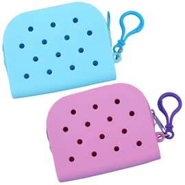 Soft Silicone Mini Coin Purse with Zipper and Cartoon Hole, Portable Keychain Pouch Organizer for Women,2 Packs
