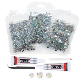 qiipii AB Crystal Resin Rhinestones w B7000 Jewelry Glue for Bedazzling Crafting Crystal White AB Flatback Stones 3mm 4mm 5mm Diamonds Crystals Gems Charms for Nails Face Eyes Makeup Tumblers Crafts