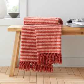 Catherine Lansfield Stripe Chenille, 130x170 cm, Blanket Throw, Terracotta