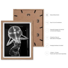 Poster Master Vintage Photograph Poster - Retro Funny Print - Gift for Artist, Friend - Female Disco Ball, Music Party, Fashion, Luxury, Aesthetic - Wall Decor for Home, Club, 8x10 Beige Framed